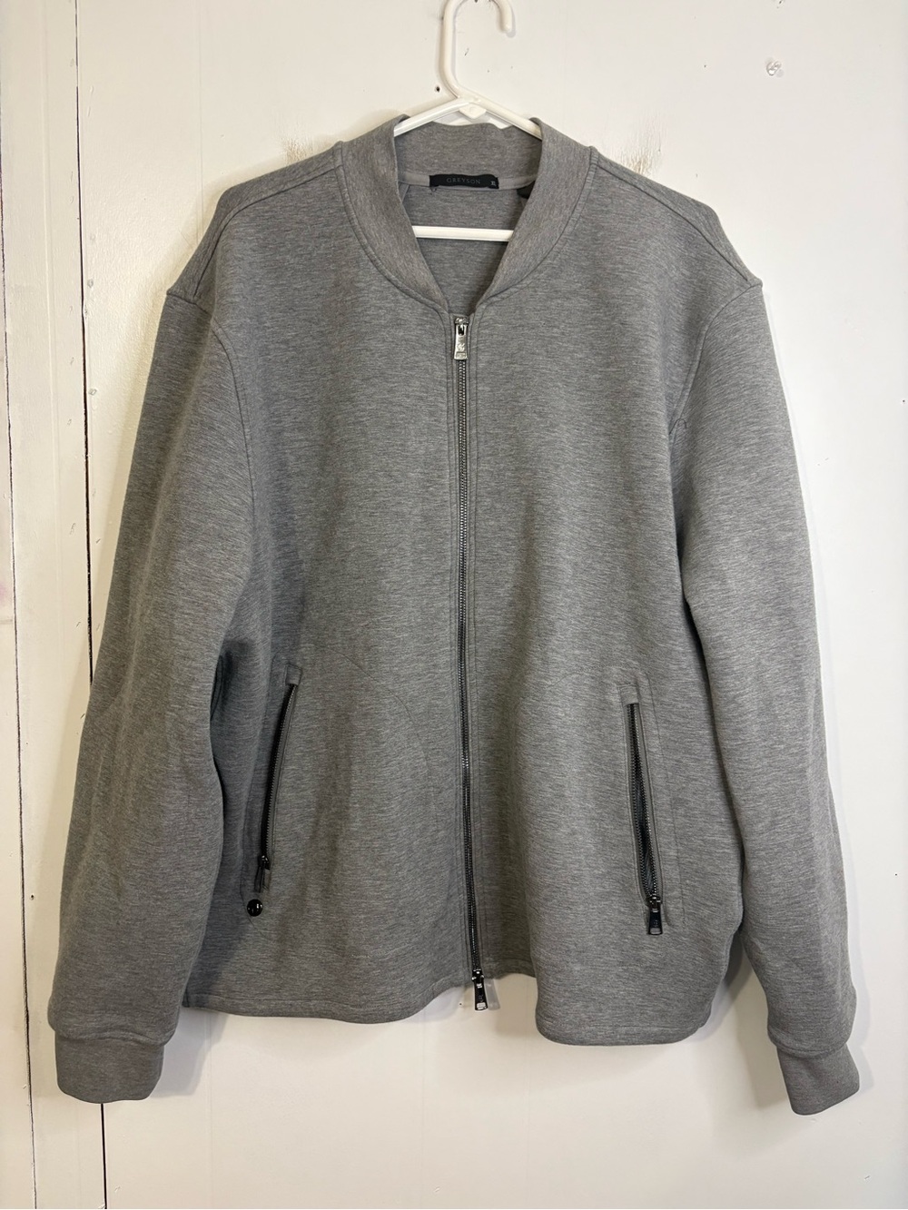 Greyson Jacket Mens Extra Large Full Zip Bomber Light Gray Heavy Golf Sweatshirt